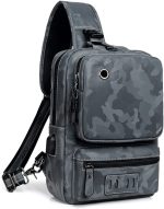 Small Black Sling Crossbody Backpack Shoulder Bag for Men Women Vintage PU Leather Sling Backpack Cycling USB Charger